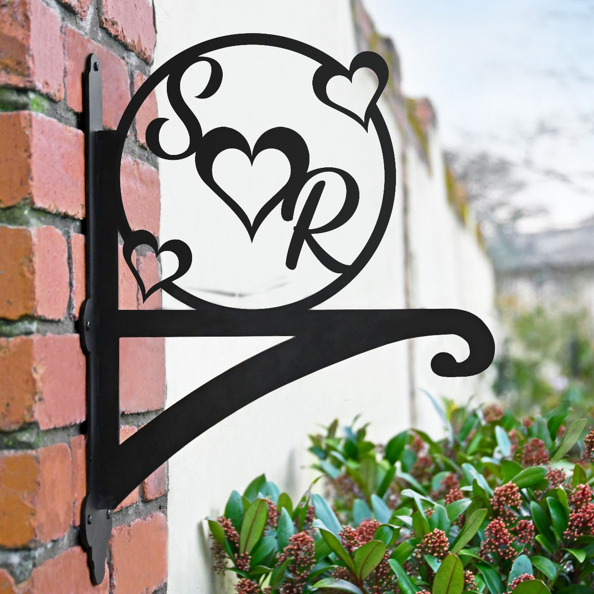 Customisable "Love Heart Initial" Garden Hanging Basket Bracket