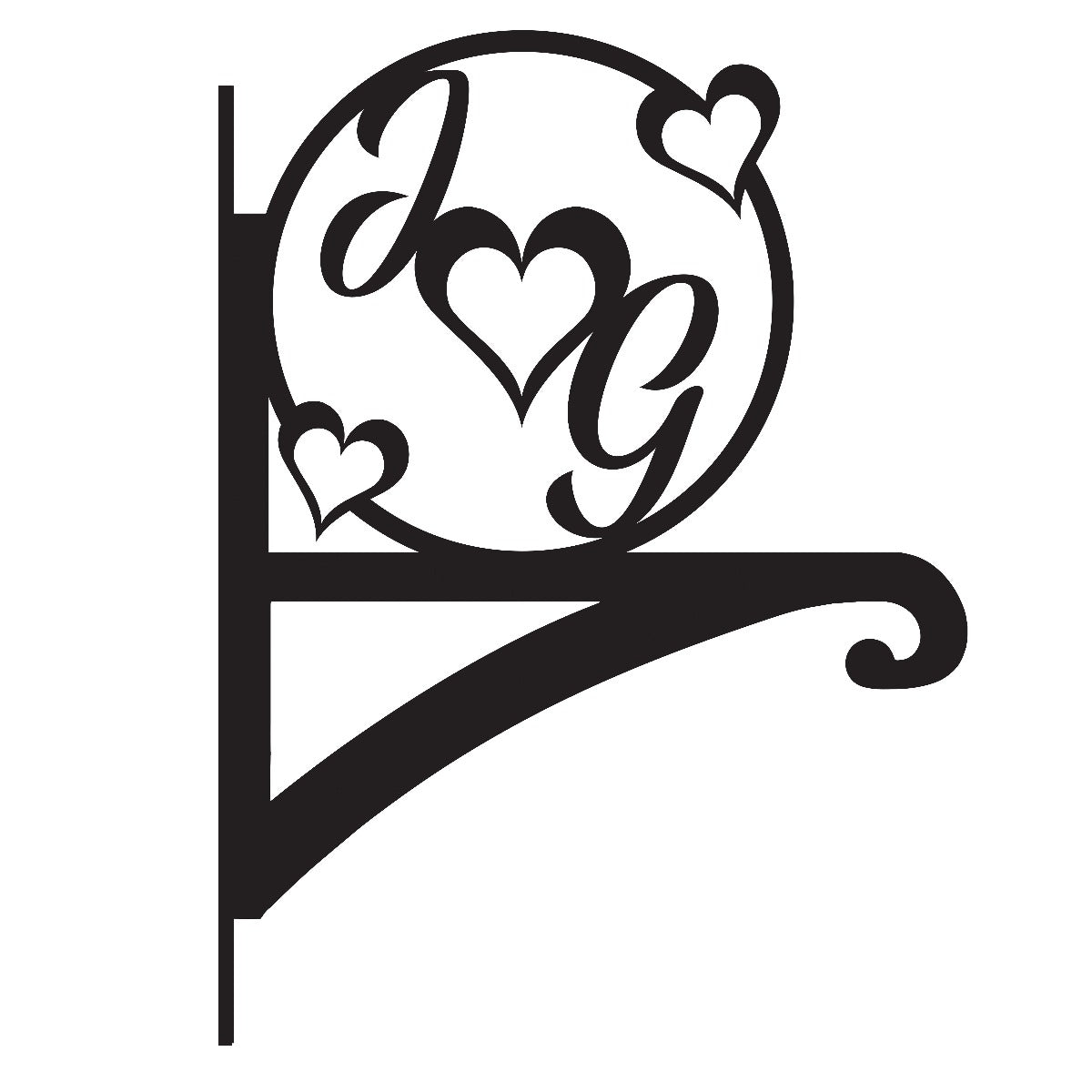 Customisable "Love Heart Initial" Garden Hanging Basket Bracket