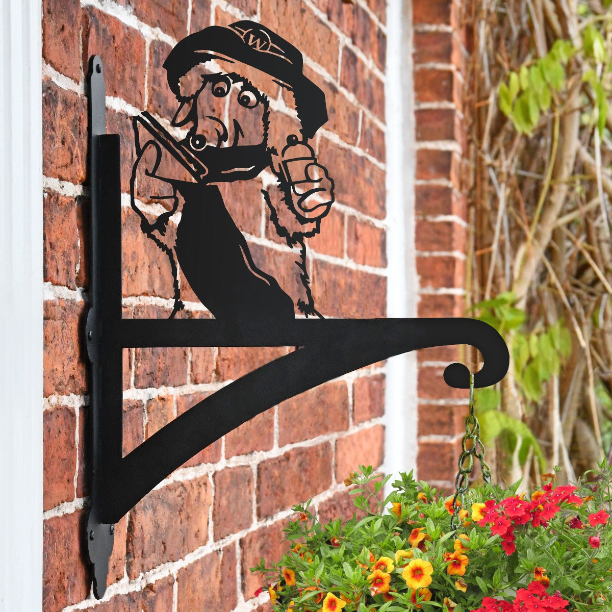 "Orinoco The Womble" Garden Hanging Basket Bracket On Brick Wall