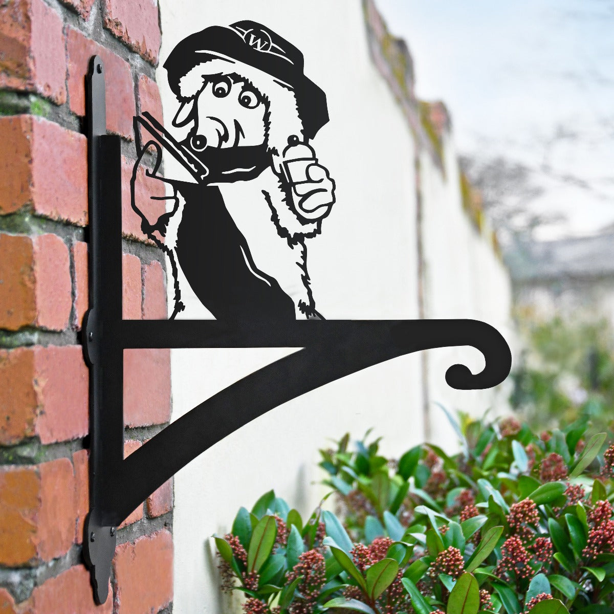 "Orinoco The Womble" Garden Hanging Basket Bracket In Situ