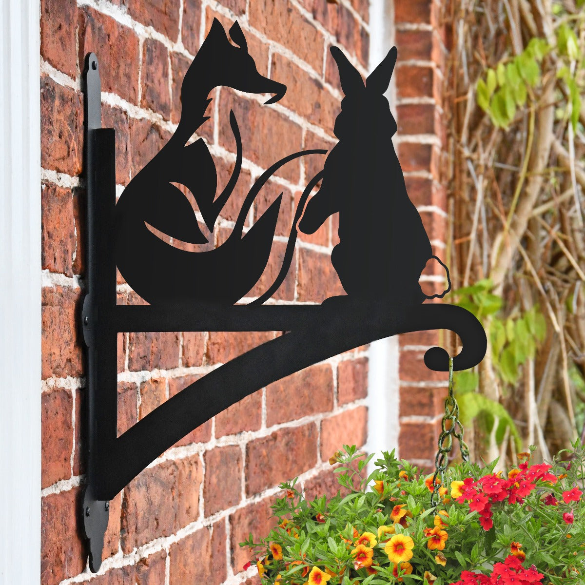 "Fox & Rabbit" Garden Hanging Basket Bracket On Brick Wall