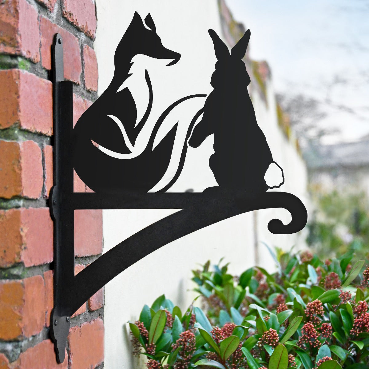 "Fox & Rabbit" Garden Hanging Basket Bracket In Situ