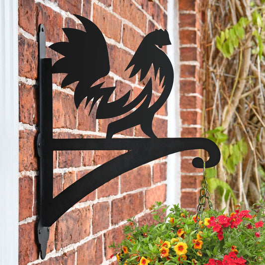 "Farm Yard Rooster" Garden Hanging Basket Bracket On Brick Wall