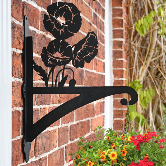 "Poppies" Garden Hanging Basket Bracket On Brick Wall