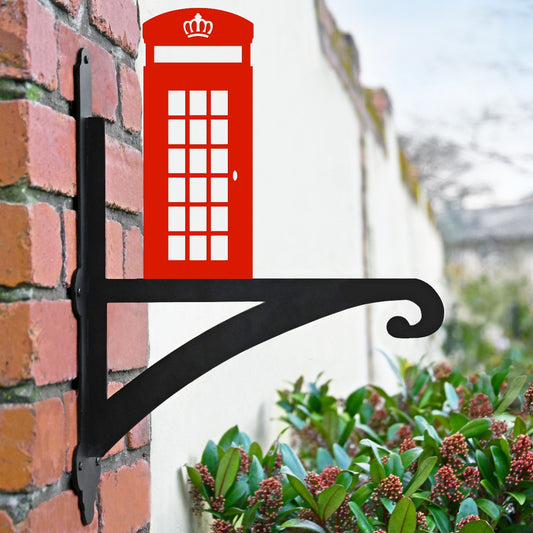 "Red Telephone Box" Garden Hanging Basket Bracket In Situ
