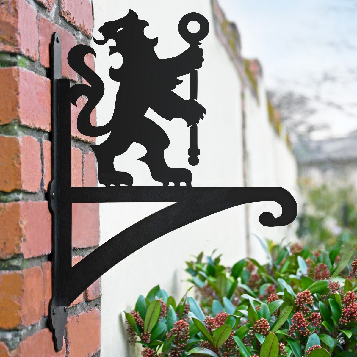 "Lion & Staff" Garden Hanging Basket Bracket In Situ