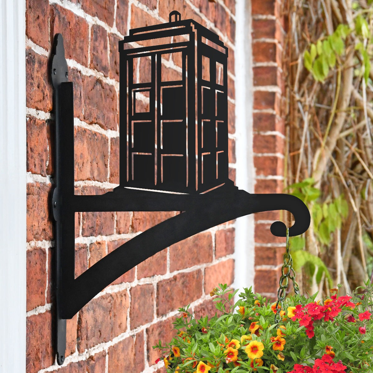 "Tardis" Garden Hanging Basket Bracket On Brick Wall