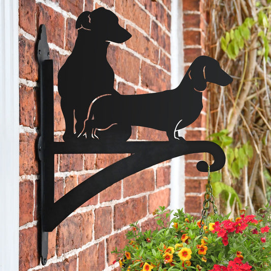 "Dachshund & Jack Russel" Garden Hanging Basket Bracket In Black