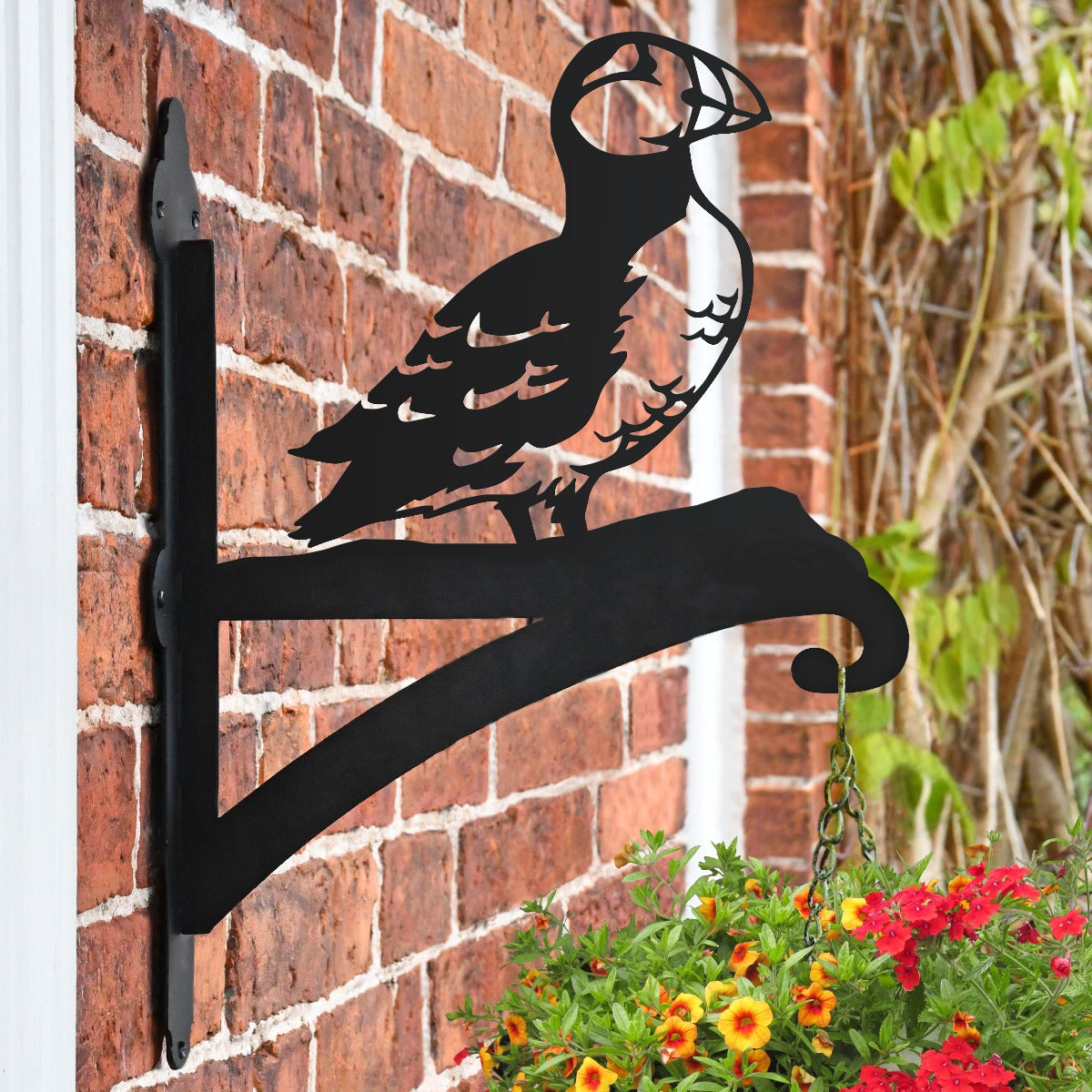 "Puffin" Garden Hanging Basket Bracket On Brick Wall