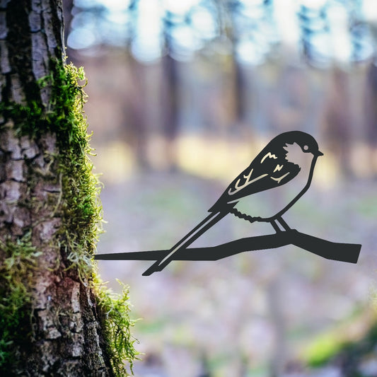 Long-Tailed Tit Garden Sheet Steel Tree Spike In Black