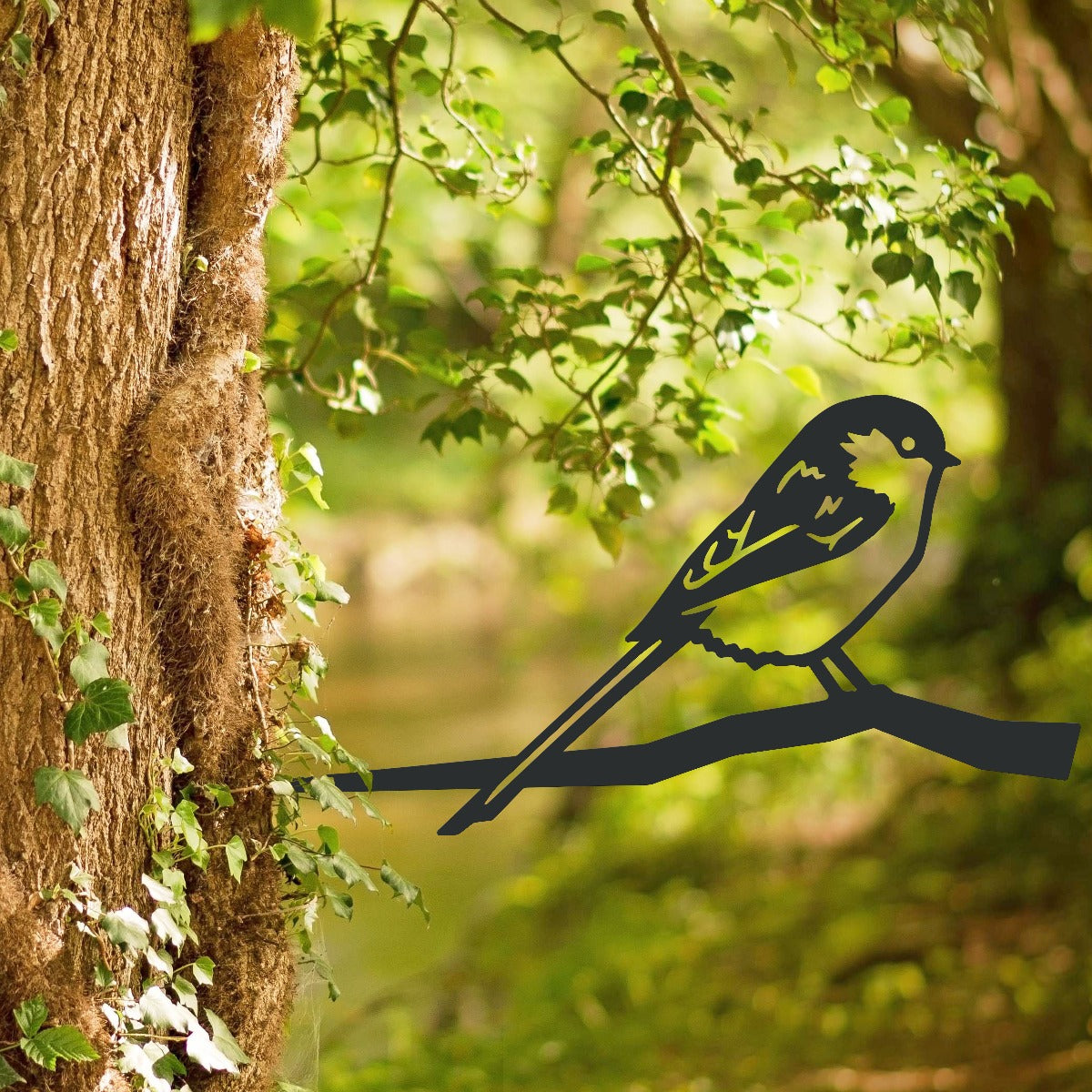 Long-Tailed Tit Garden Sheet Steel Tree Spike In Black