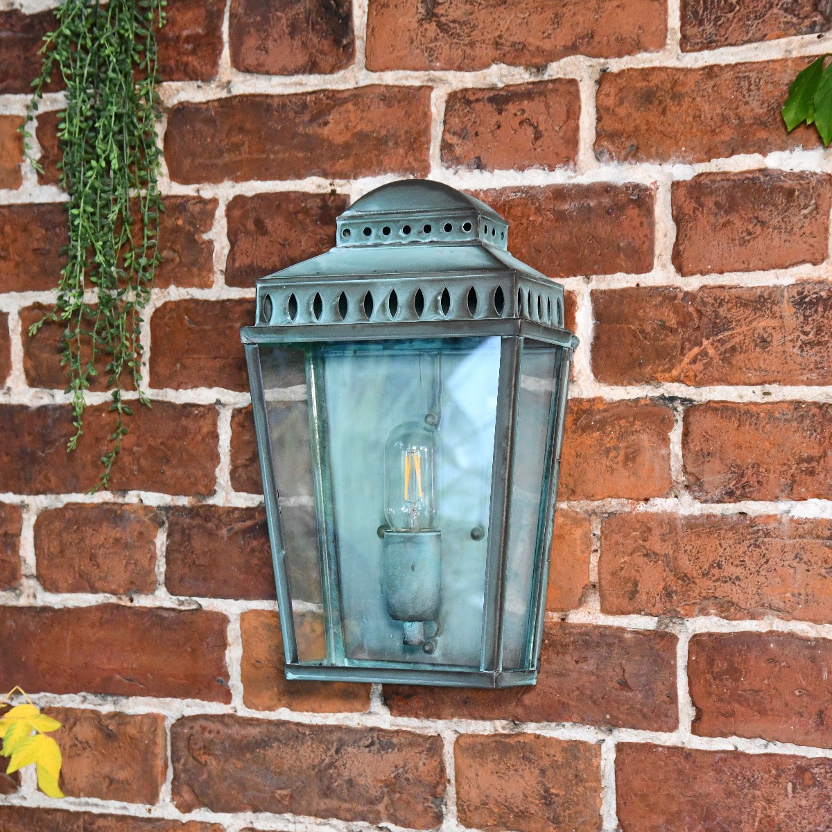 Verdigris Flush Fitting Lantern On Brick Wall