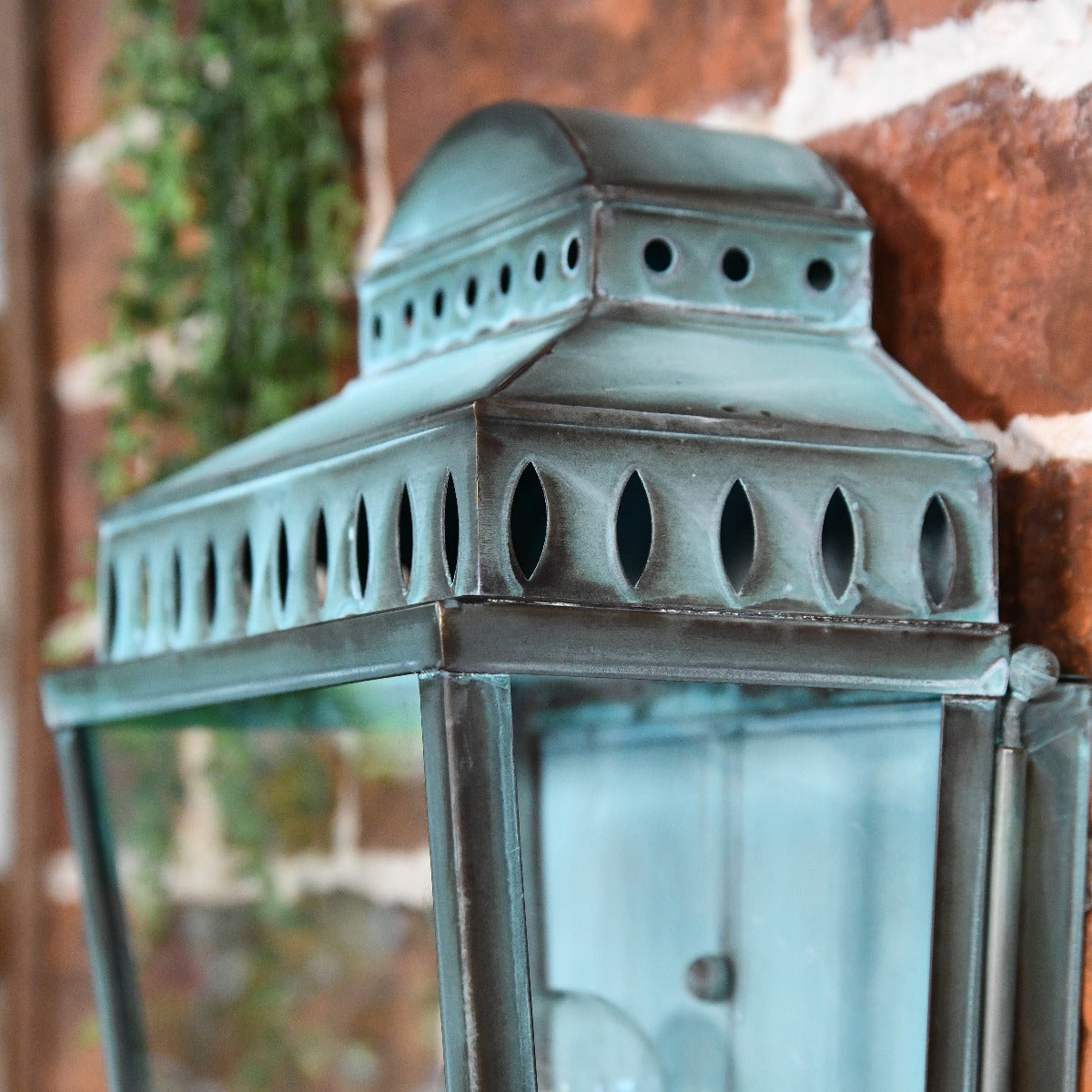 Verdigris Flush Fitting Wall Lantern Close Up Of Lid