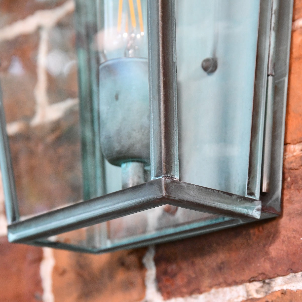 Verdigris Flush Fitting Wall Lantern Close Up