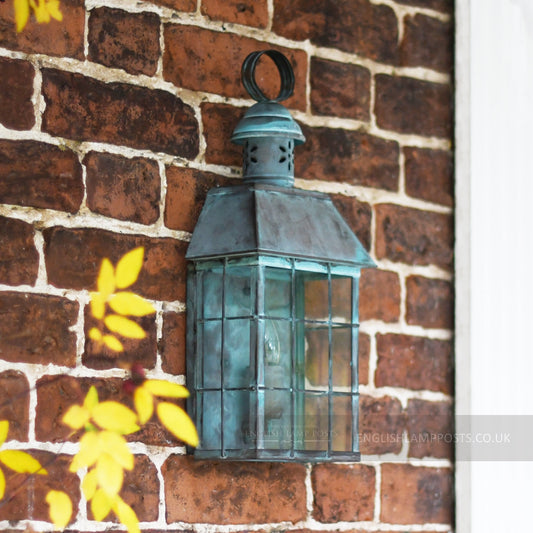 Rustic Verdigris Vintage Flush Wall Lantern