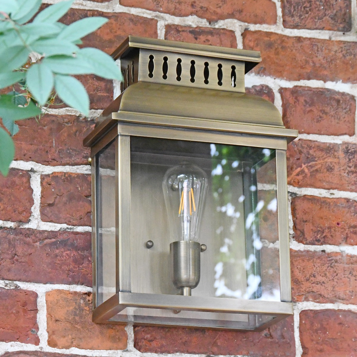 Period Antique Brass Half Wall Lantern With Bulb