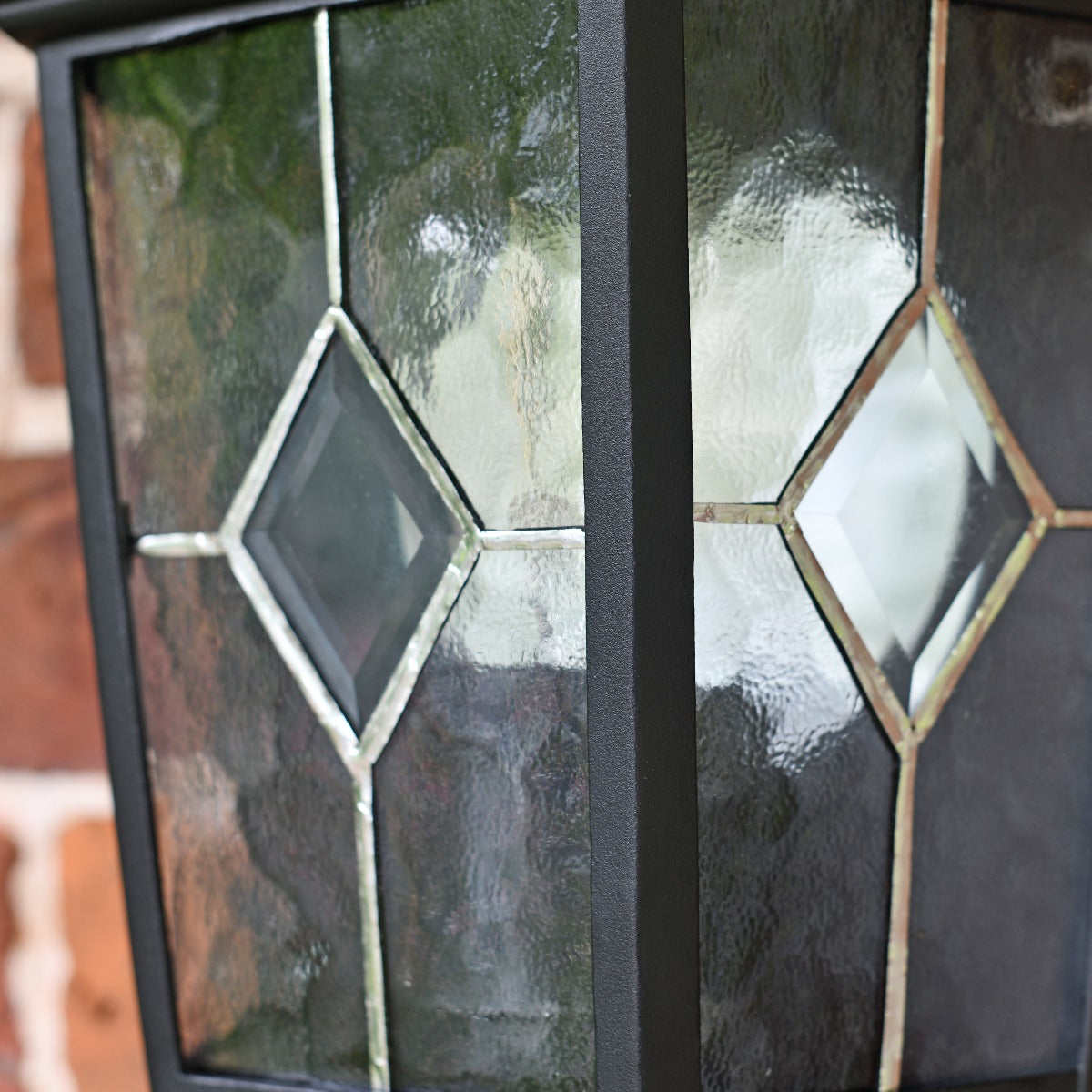 Black Half Wall Lantern With Leaded Glass