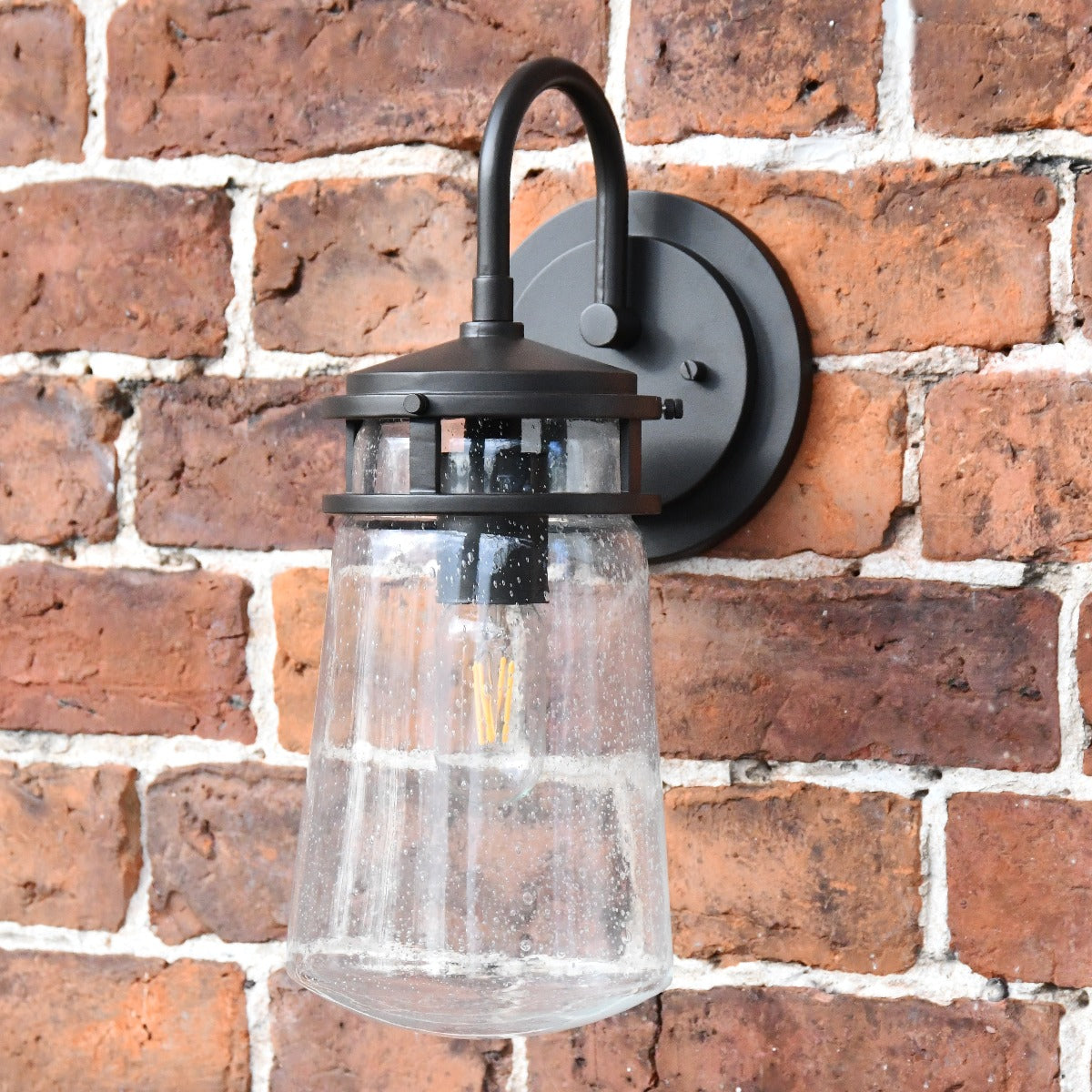 Large Industrial Wall Lantern With Seeded Glass