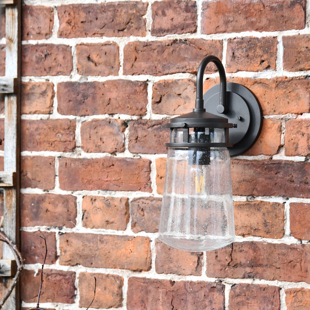 Large Industrial Wall Lantern With Seeded Glass