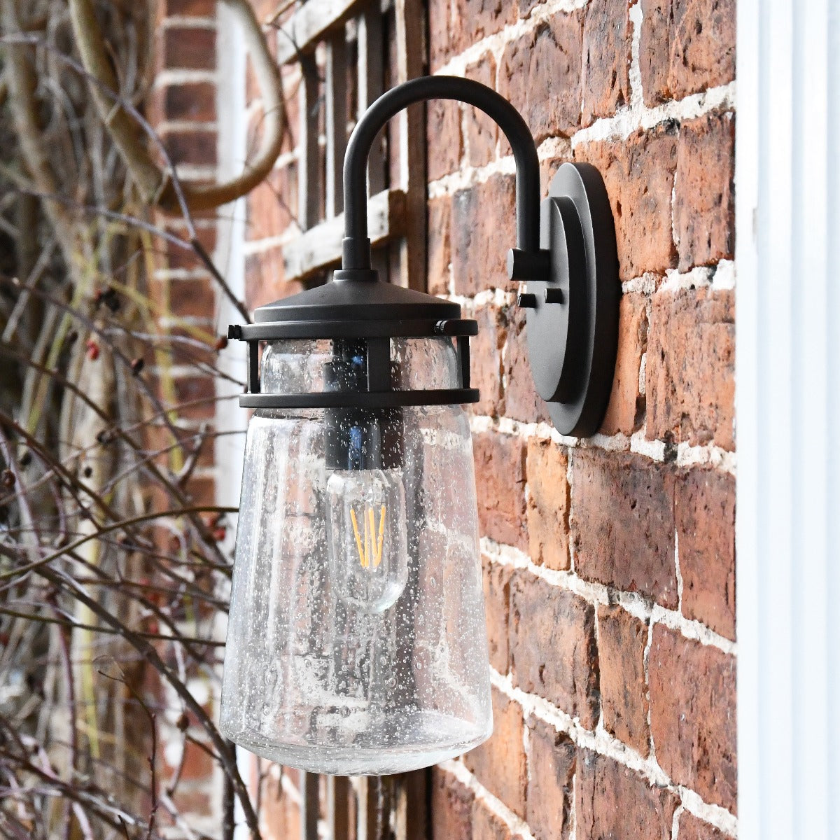Large Industrial Wall Lantern With Seeded Glass