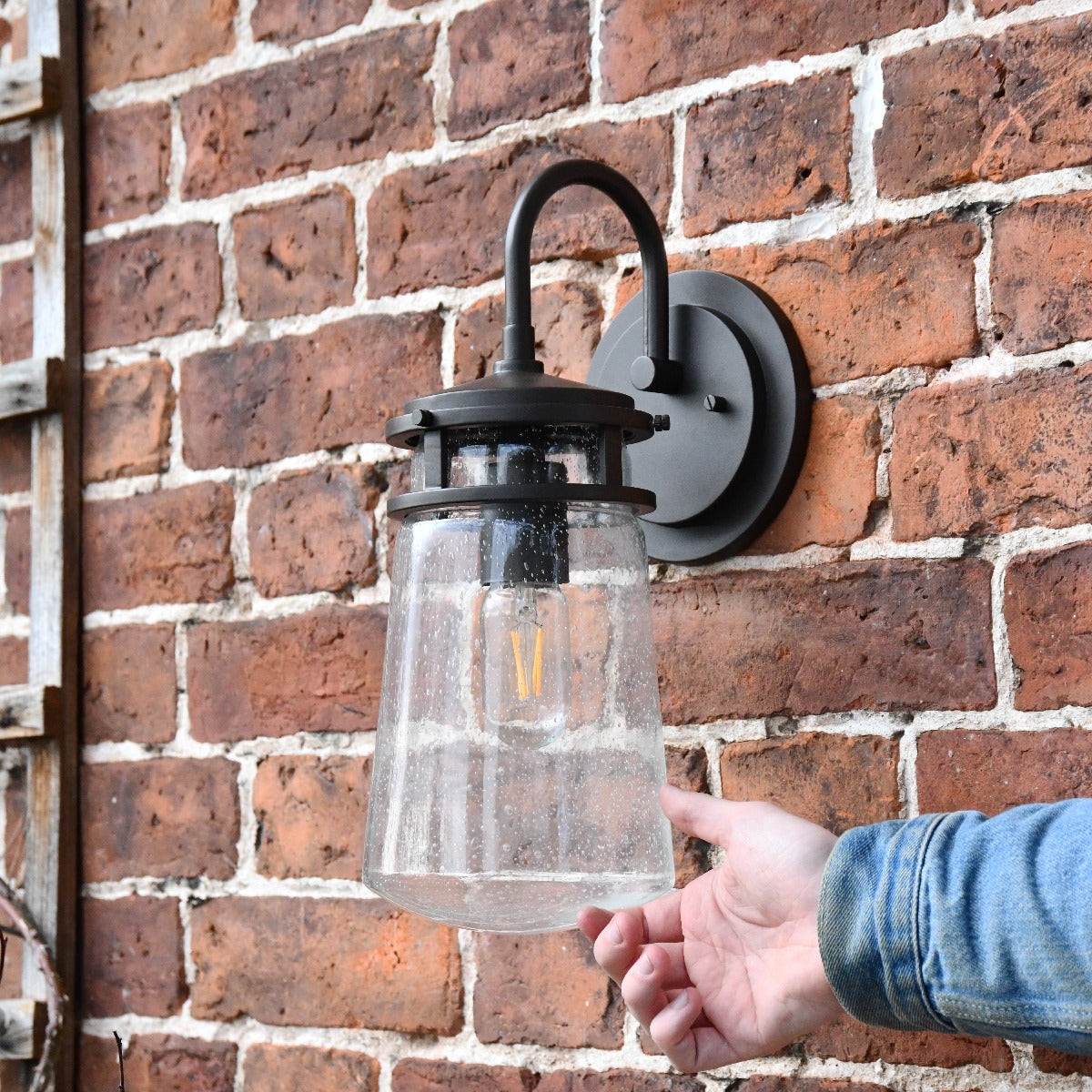 Large Industrial Wall Lantern With Seeded Glass