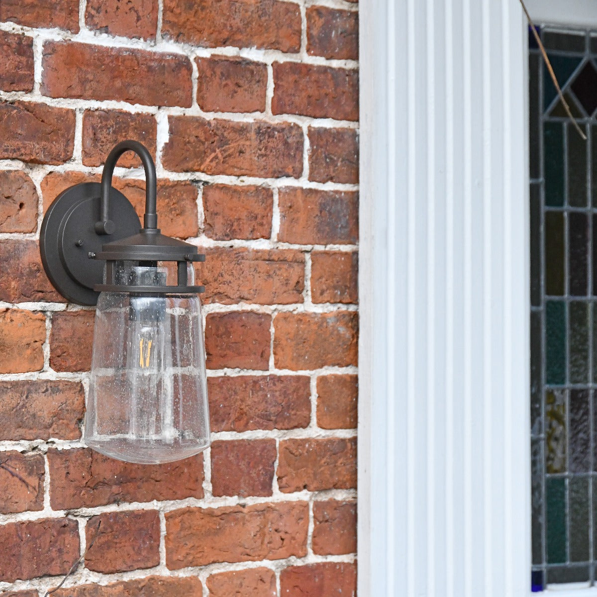 Large Industrial Wall Lantern With Seeded Glass