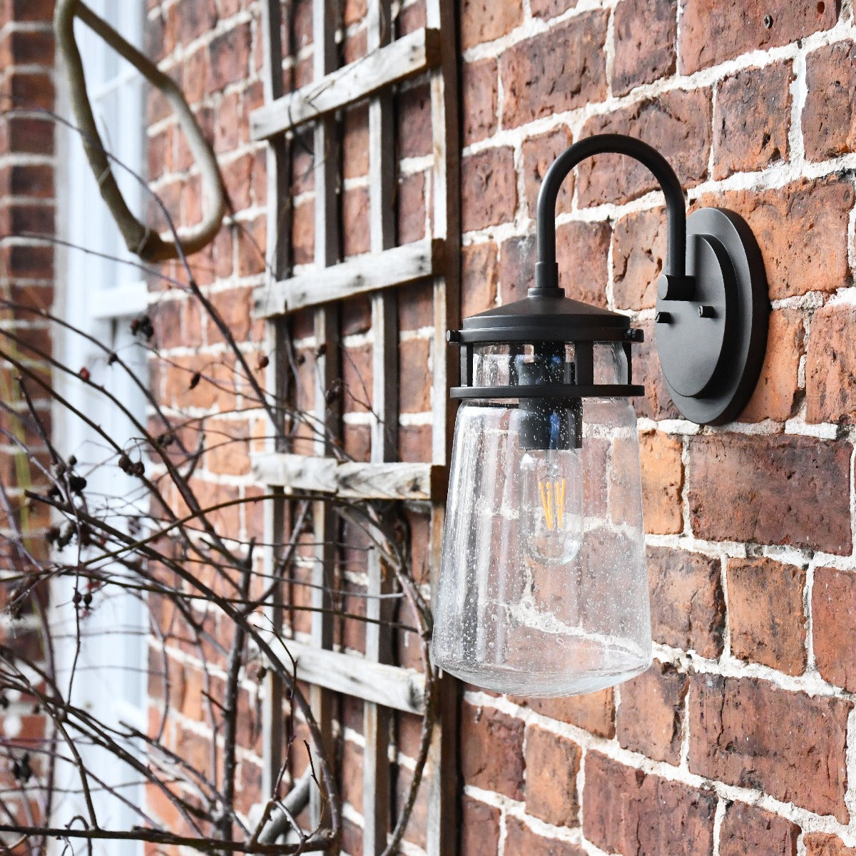Large Industrial Wall Lantern With Seeded Glass