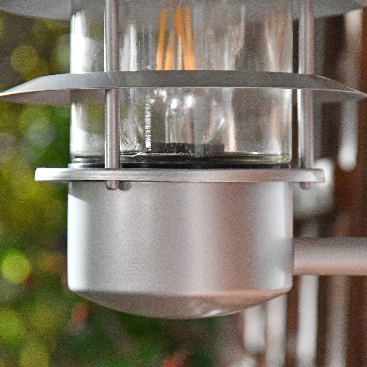 Close Up Of Modern Silver Wall Light with Optional PIR Sensor