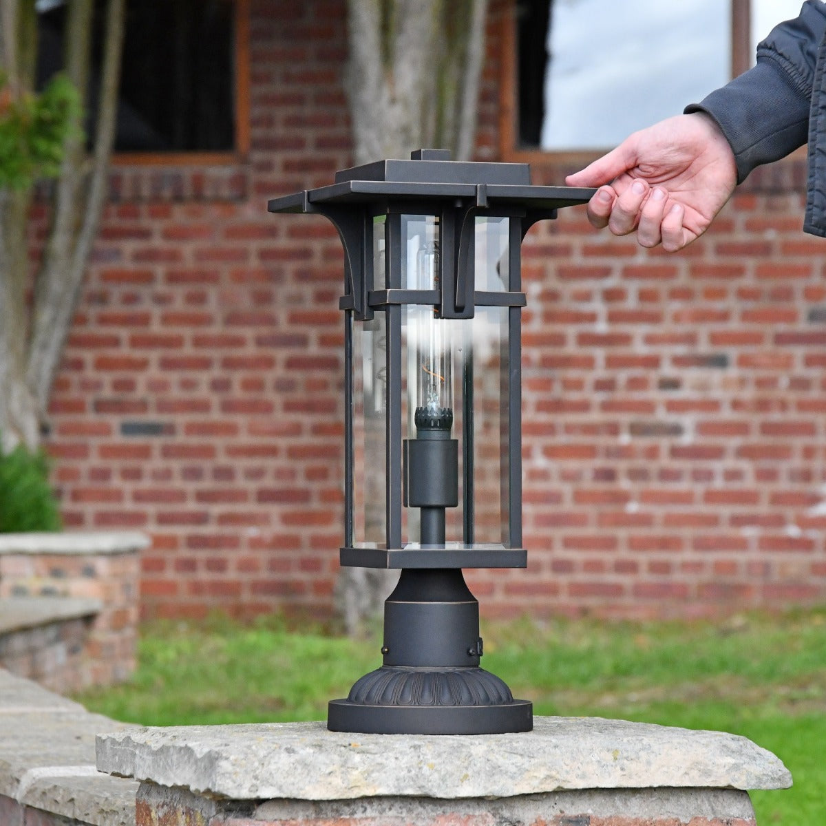 Art Deco Inspired Pedestal Lantern in Situ 