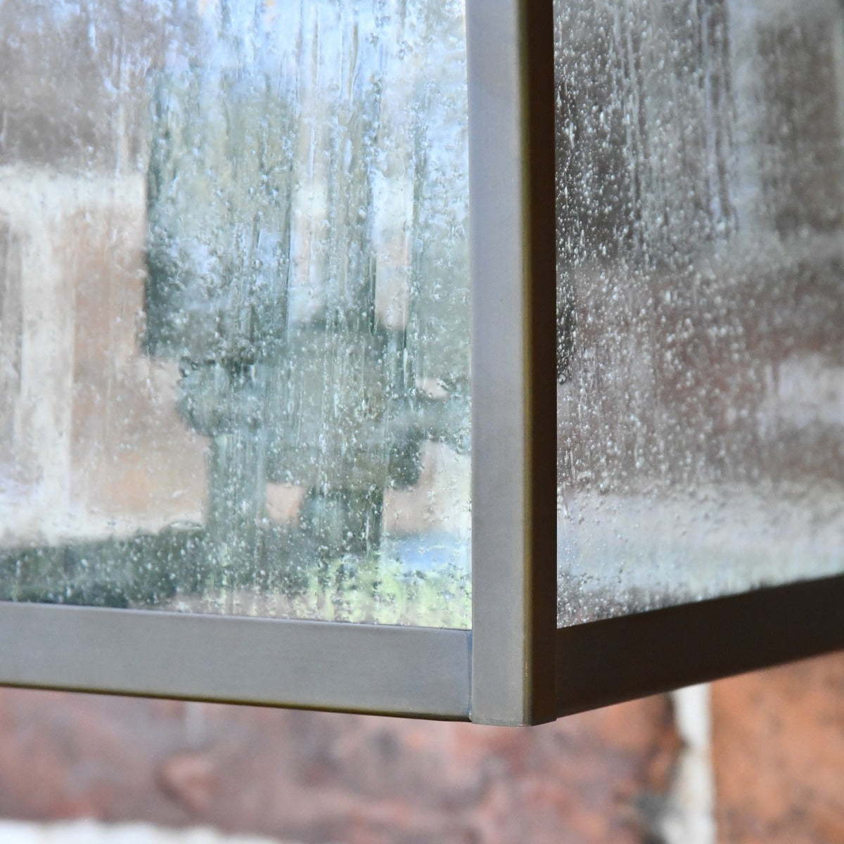 Close up of metal framework and textured panes 
