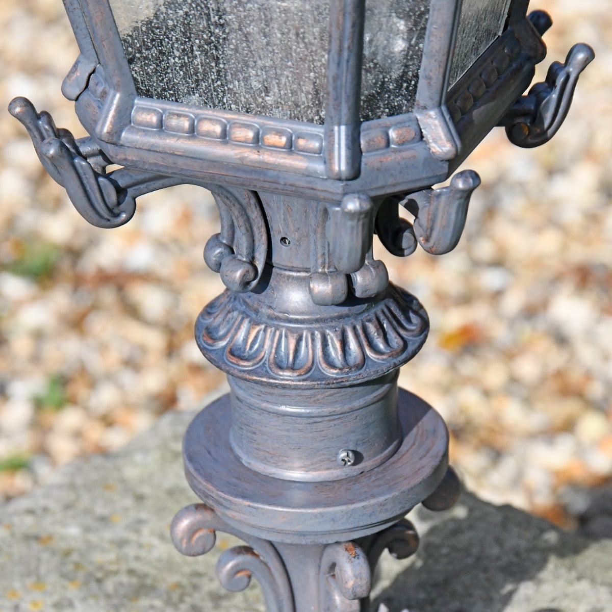 Close up of decorative finish on lantern 
