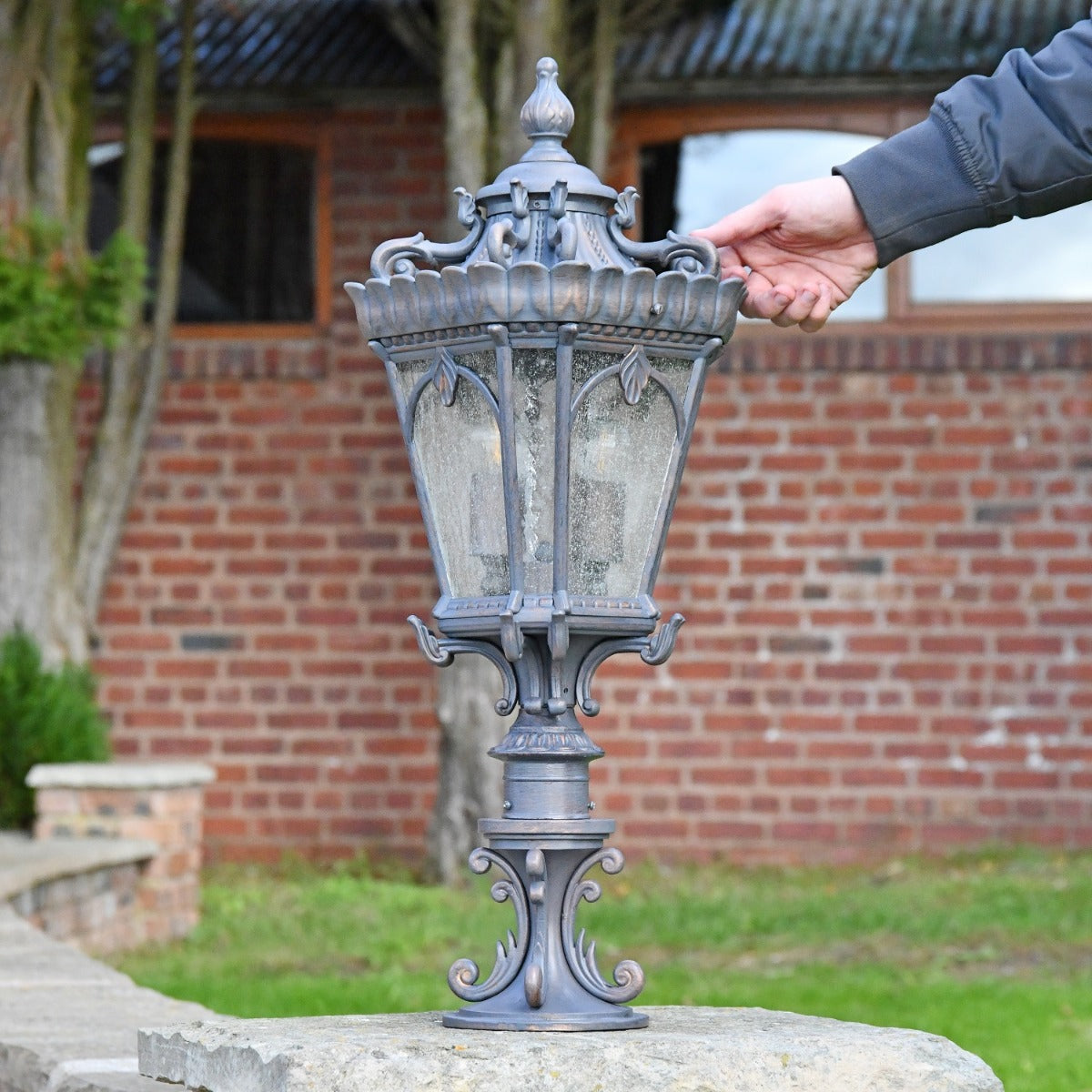 Ornate Antique Style Pillar Light in Situ