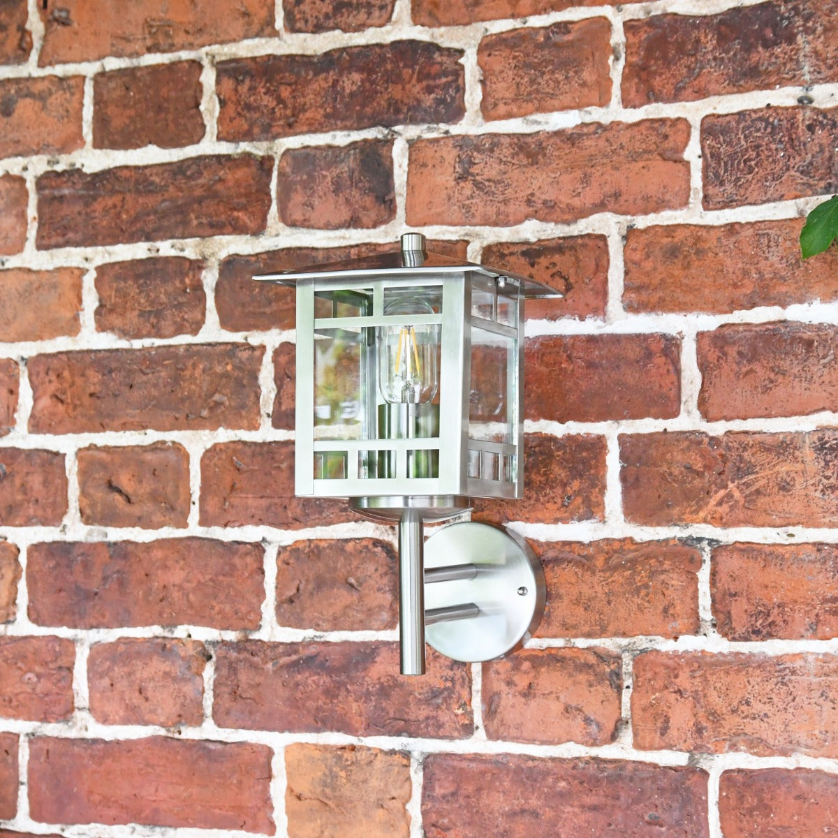 Stainless Steel Square Porch Lantern in situ 