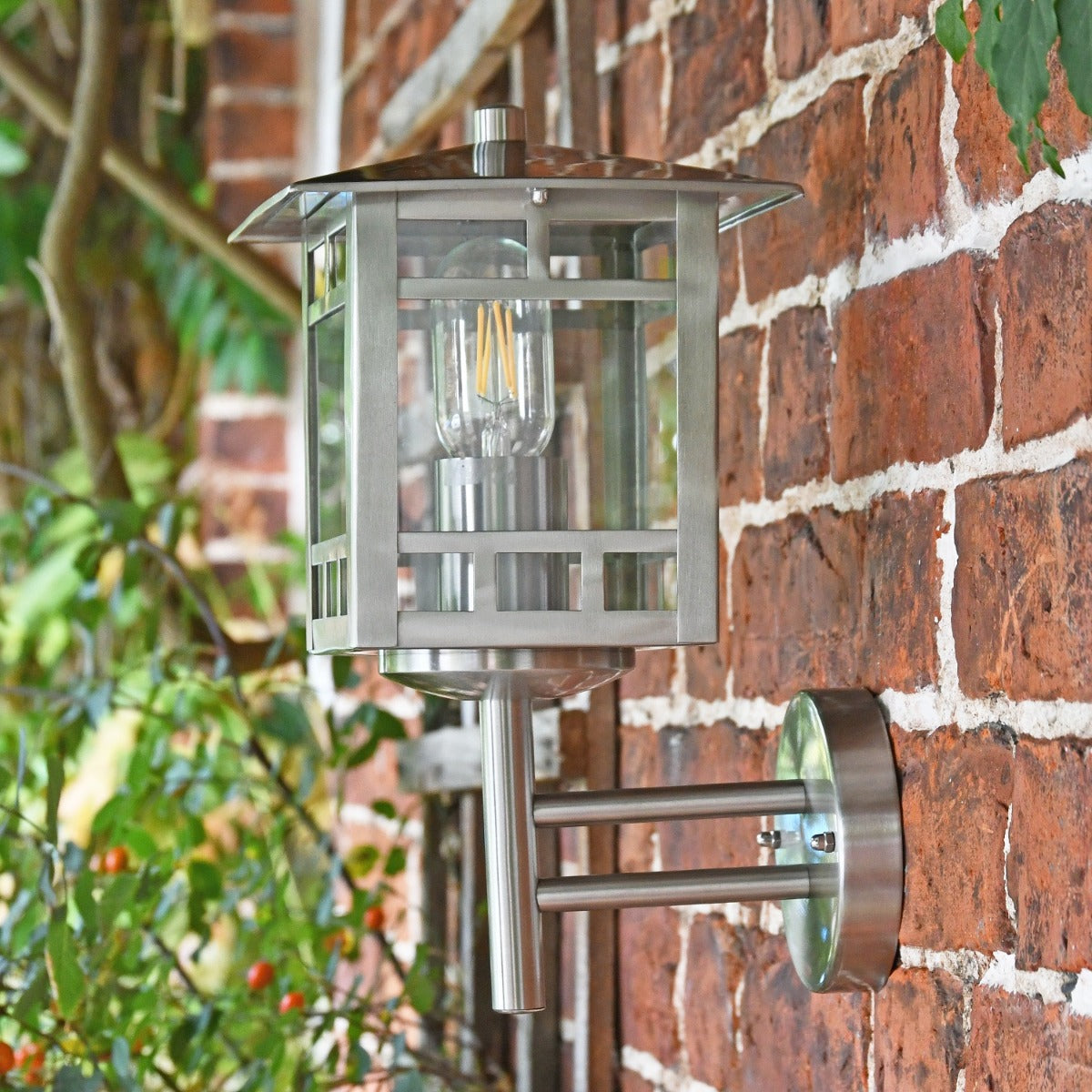 Side view of Stainless Steel Square Lantern on Wall 