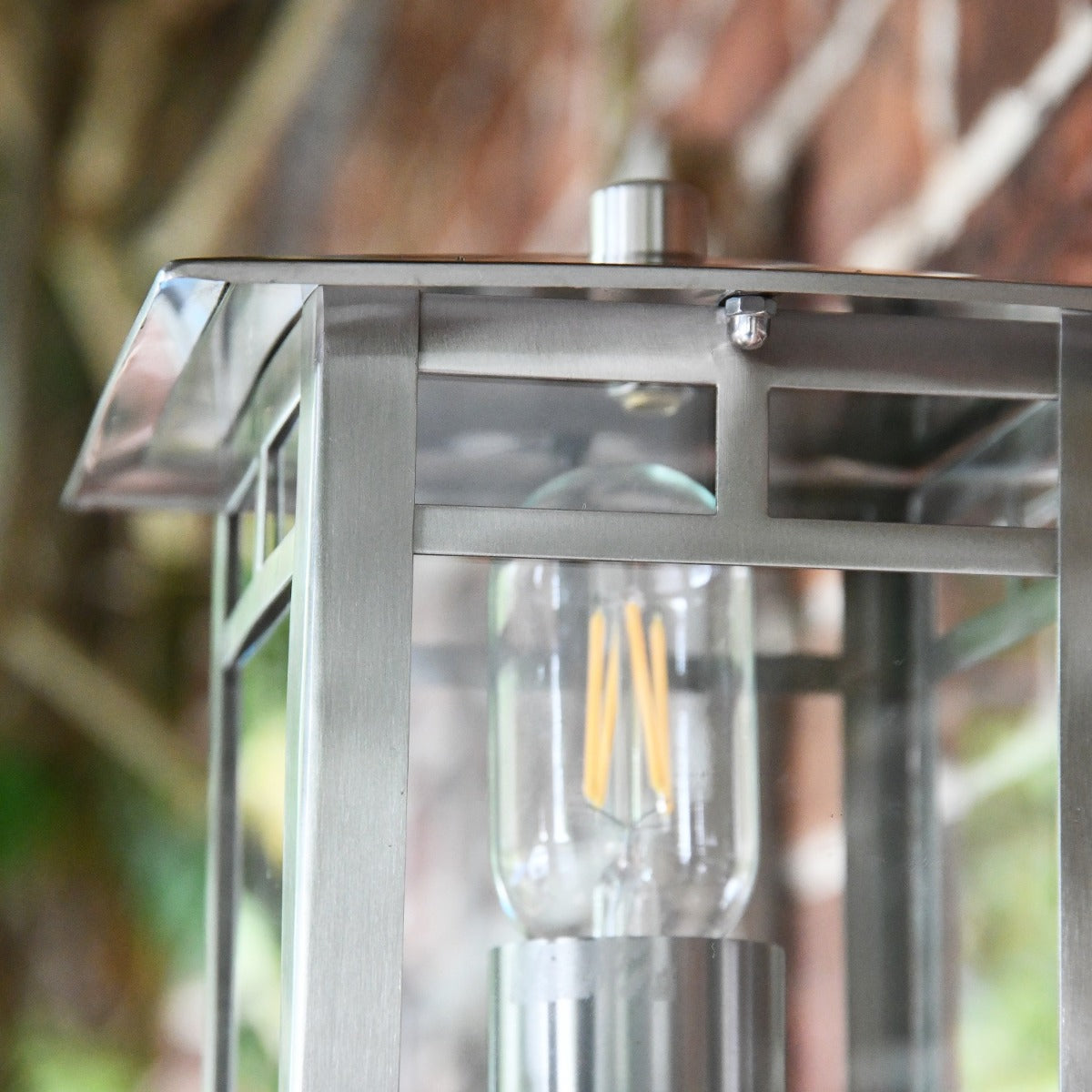 Close up of Stainless Steel Square Lantern 