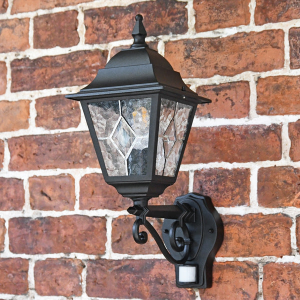 Traditional Black Wall Lantern With Built-In PIR Sensor