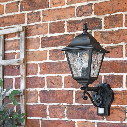 Traditional Black Wall Lantern With Built-In PIR Sensor