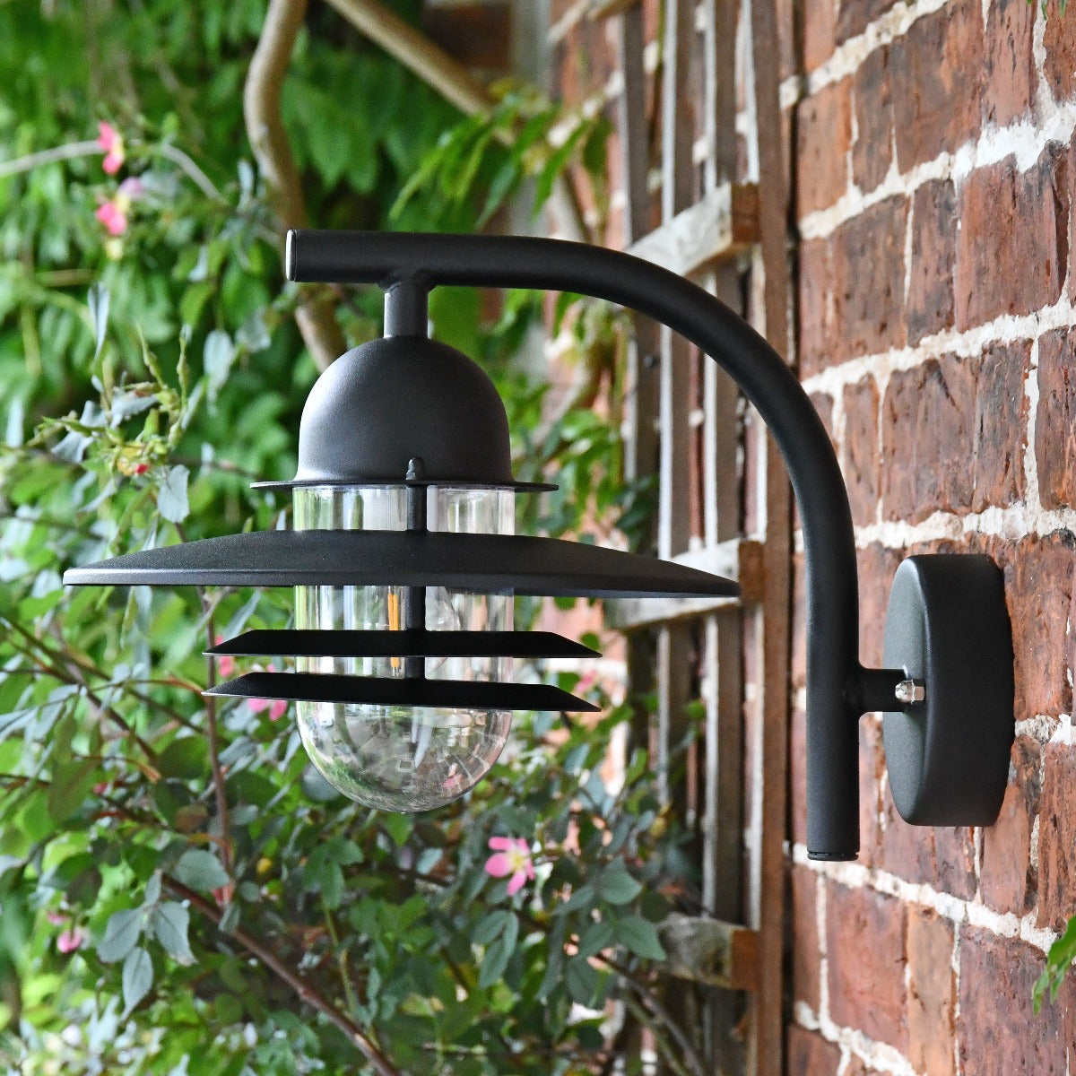 Black Contemporary Wall Lantern with Matching Bracket