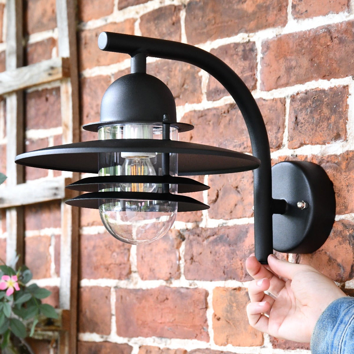 Black Contemporary Wall Lantern with Matching Bracket
