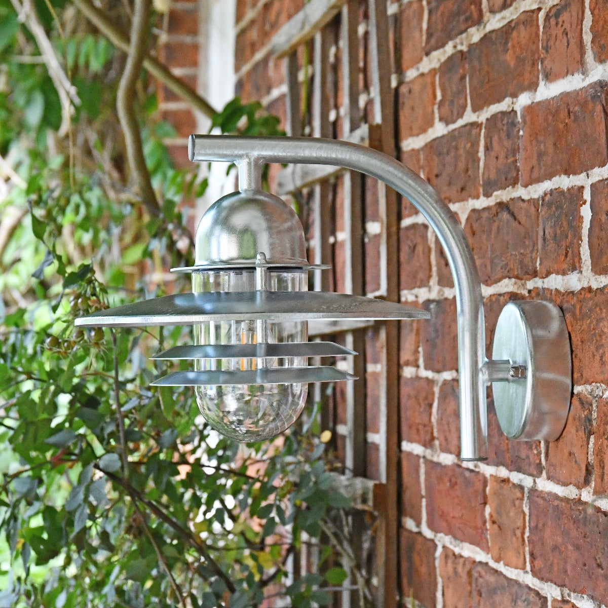 Galvanised Contemporary Wall Lantern with Matching Bracket
