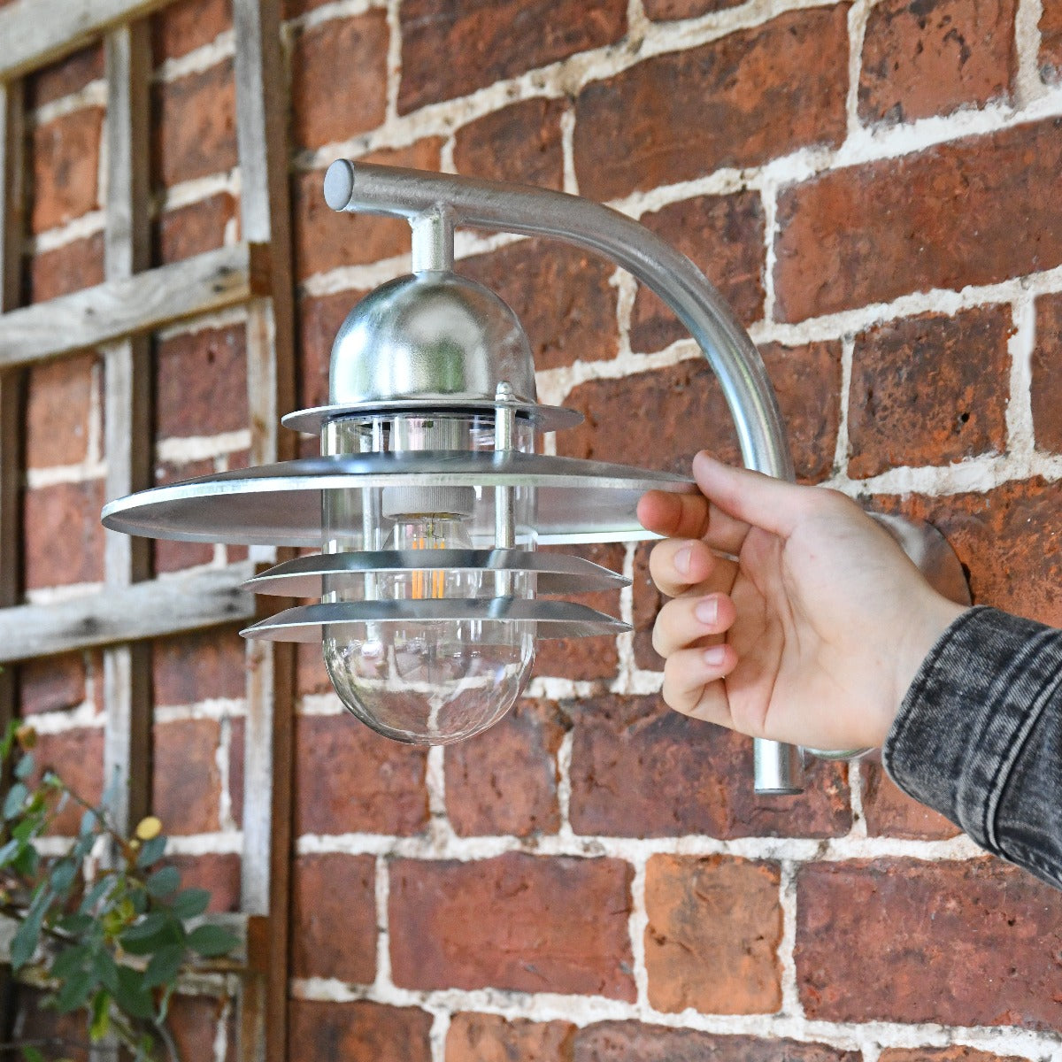 Galvanised Contemporary Wall Lantern with Matching Bracket