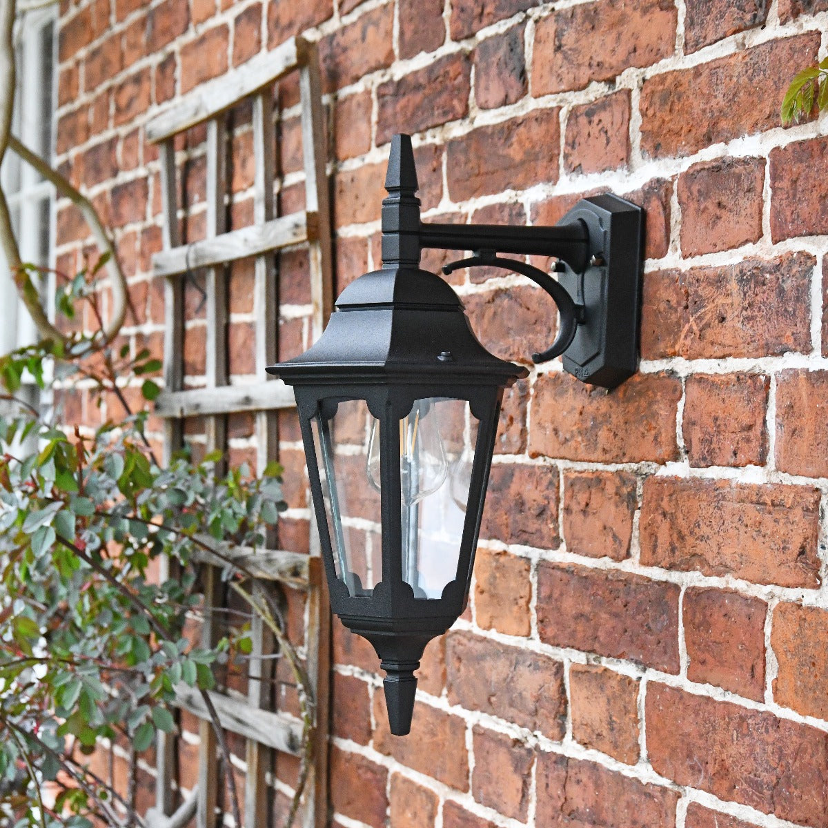"The Grindale" Top Fix Hexagonal Black Wall Lantern