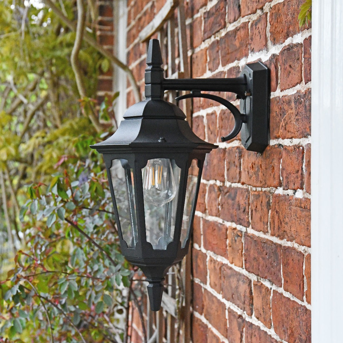 "The Grindale" Top Fix Hexagonal Black Wall Lantern