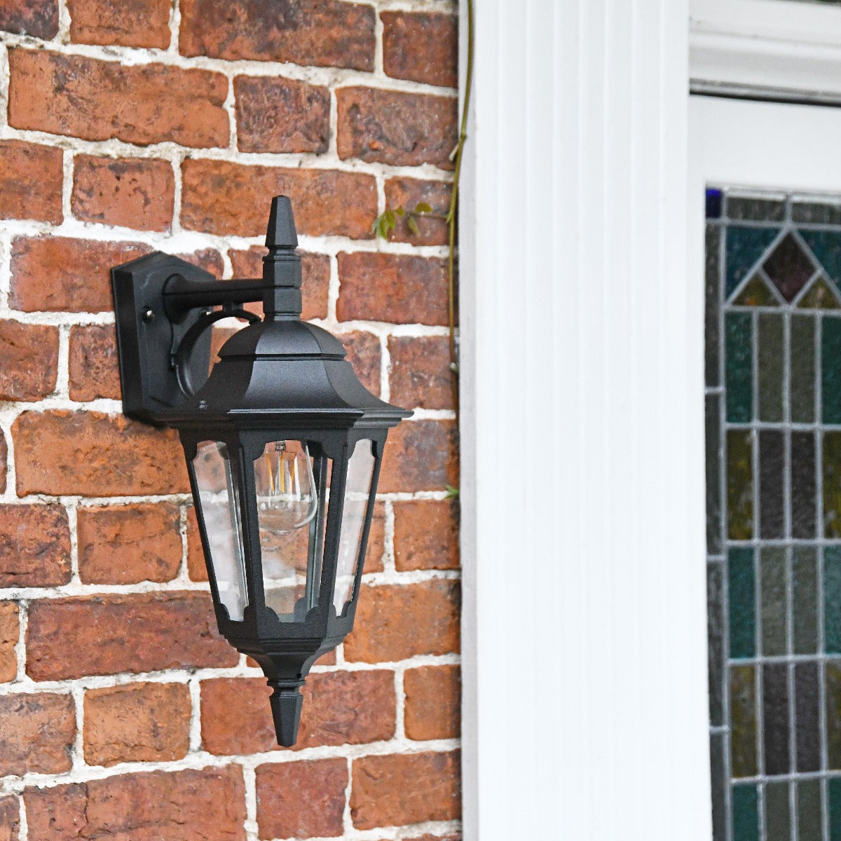 "The Grindale" Top Fix Hexagonal Black Wall Lantern