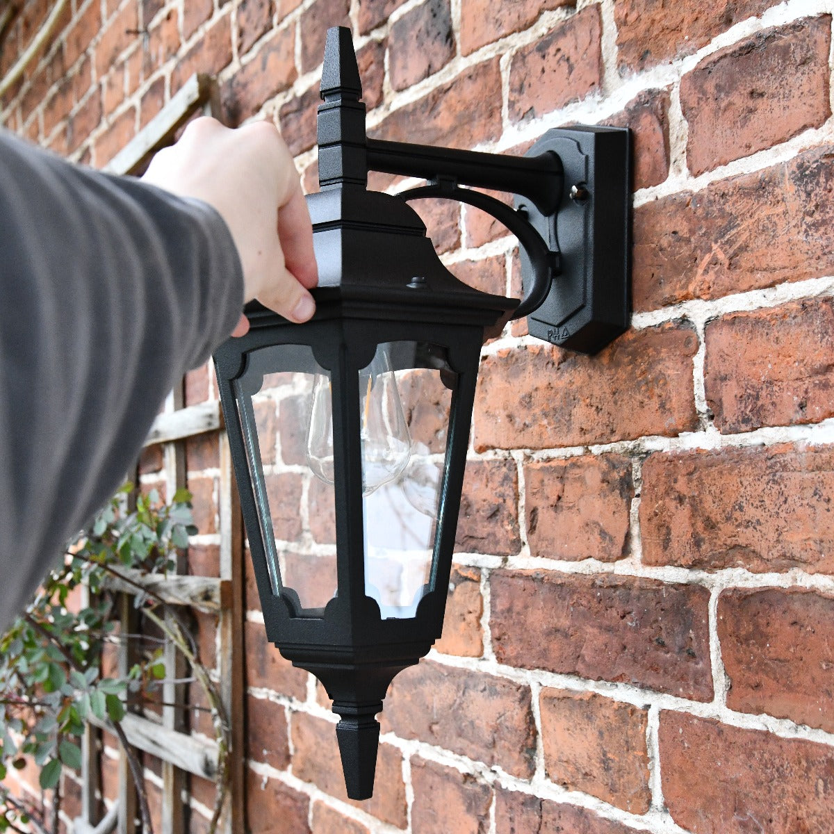 "The Grindale" Top Fix Hexagonal Black Wall Lantern