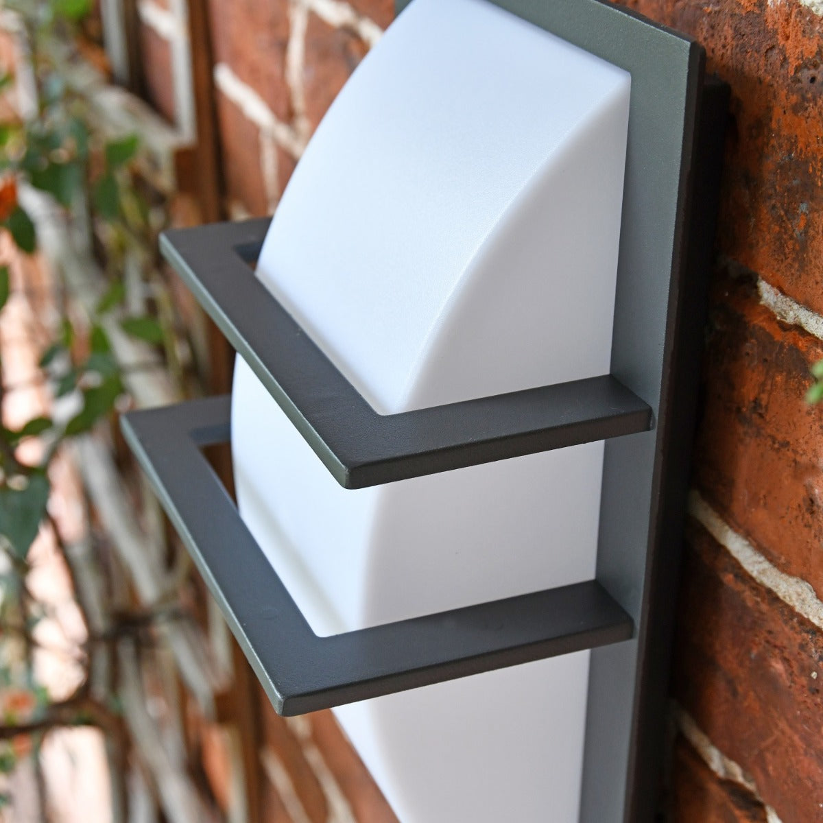 Close up of Rectangular Wall Light with opal pane