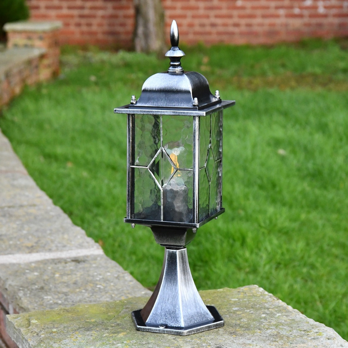 Hand Leaded Victorian Style Pillar Light in Garden Setting 