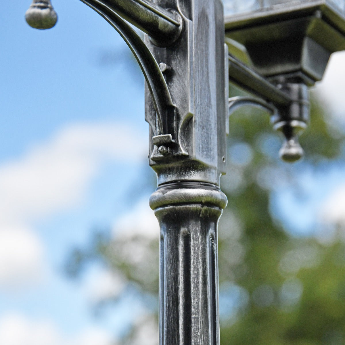 Antique Black and Silver Double Headed Garden Lamp Post