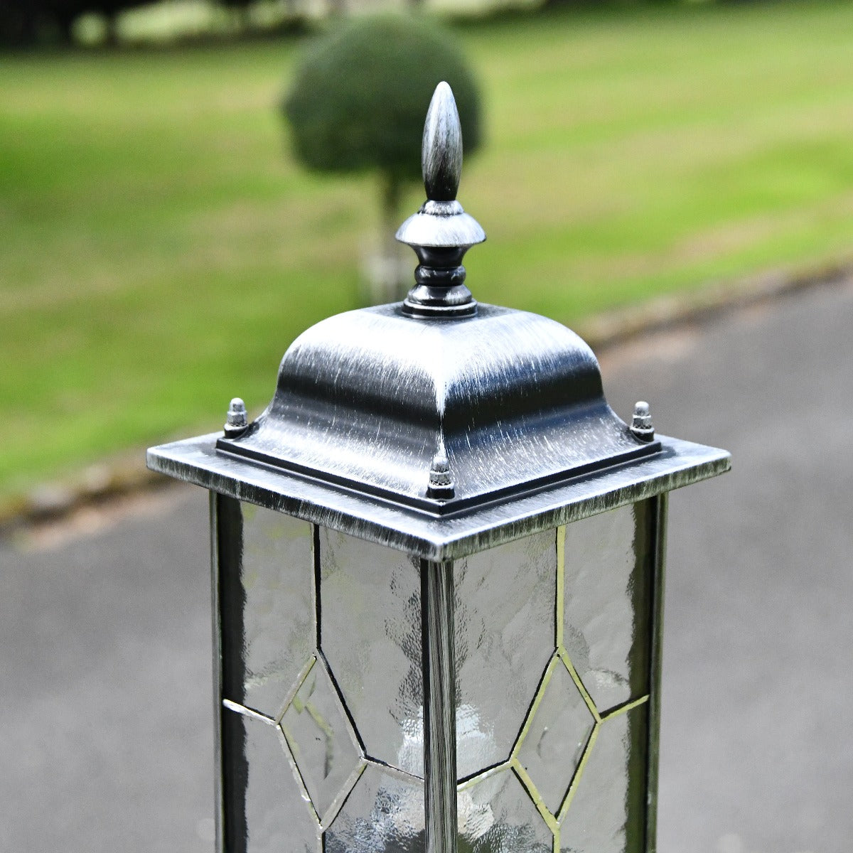 Antique Black and Silver Double Headed Garden Lamp Post