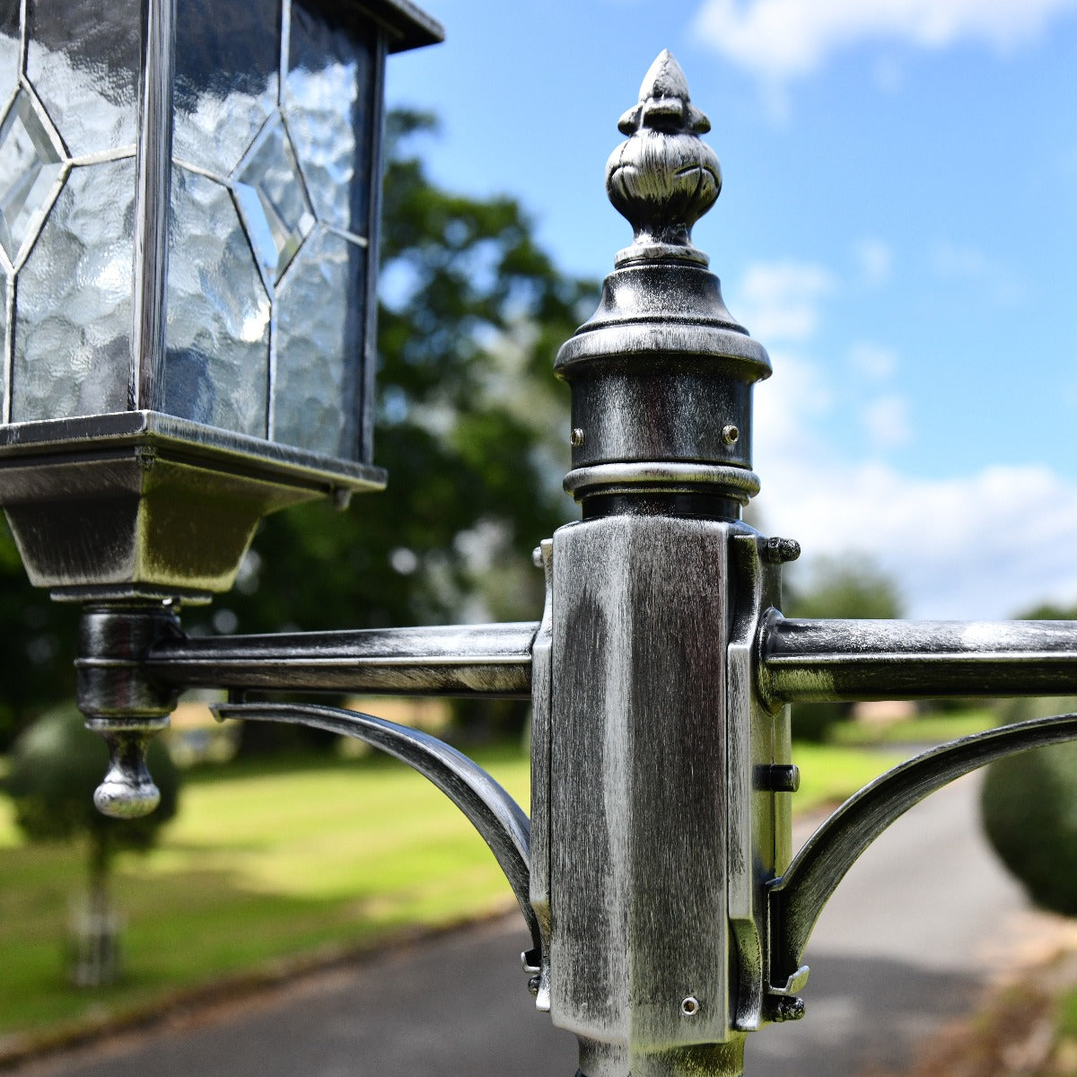 Antique Black and Silver Double Headed Garden Lamp Post Brackets